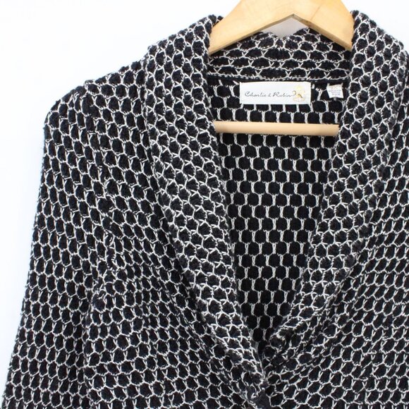 Charlie & Robin Cardigan Sweater Womens Black & White Knit One Button Front XS - Picture 3 of 11